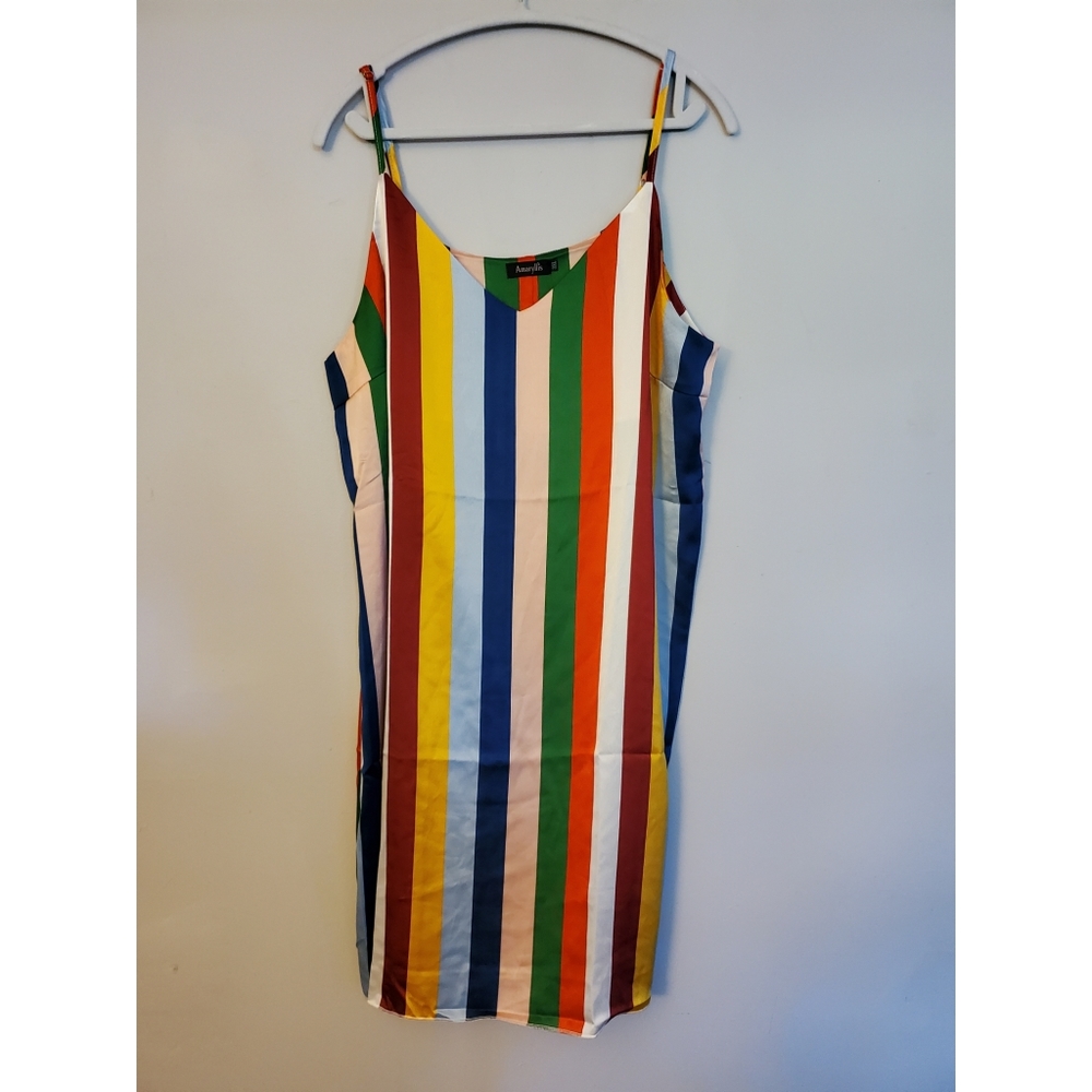Thin strap rainbow midi dress